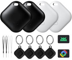 Air Tag para Android, Pack com 4 Rastreadores com 4 Capas, Funciona com o App Google Find Hub, Rastreadores Android, Localizador de Itens para Chaves, Mochila, Viagem e Deslocamento, 2 Pretos, 2 Brancos (NÃO compatível com iOS)