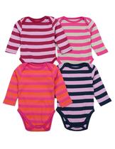 Alavanca Bebê Quatro Pack Manga Longa Bodysuit Meninas Stripe 1