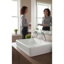 Alavanca Torneira Cascata Vidro Monocomando Metal Cinza Alavanca Torneira Cascata Vidro Monocomando Metal Cinza