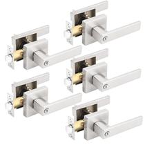 Alavancas de porta Gobrico Satin Nickel Square, pacote com 5 unidades com fechadura de privacidade