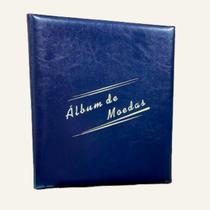Álbum azul acolchoado em pinos para 200 moedas
