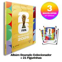 Álbum Copa do Mundo FIFA 2026 Capa Dura Dourado Versão de Colecionador Panini Original com 21 Figurinhas Lacradas Álbum Copa do Mundo FIFA 2026 Capa Dura Dourado Versão de Colecionador Panini Original com 21 Figurinhas Lacradas