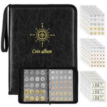 Álbum de encadernação de livros da Coin Collection com 300 bolsos para moedas e 24 bolsos para notas
