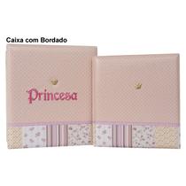 Álbum de fotos com estojo para bebê 15x21/20x25 - bordado luxo princesa rosa menina - Photoalbum Universal