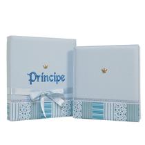 Álbum de fotos com estojo para bebê 15x21/20x25 - bordado luxo principe azul