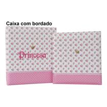 Álbum de fotos com estojo para bebê 15x21/20x25 - bordado princesa luxo rosa menina
