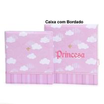 Álbum de fotos com estojo para bebê 15x21/20x25 - bordado princesa nuvens
