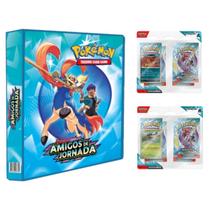 Álbum Fichário Pokemon Escarlate e Violeta Amigos de Jornada com 2 Blister Quádruplo Yanmega Scrafty