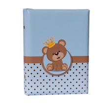 Álbum Fotográfico 60 Fotos 15x21 URSINHO PRÍNCIPE azul Bebê Infantil Urso Coroa