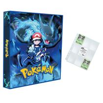 Álbum Pasta Fichário Pokemon com 10 Folhas YES 9 Bolsos Ash Mega Charizard Capa Dura Reforçardo