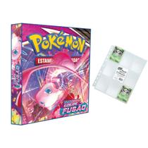 Álbum Pasta Fichário Pokemon com 10 Folhas YES 9 Bolsos Espada e Escudo Golpe de Fusão Capa Dura Reforçado para Colecionar Cartas