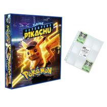 Álbum Pasta Fichário Pokemon com 10 Folhas YES Detetive Pikachu Capa Dura Reforçado para Cards ou Cartas DragonBall Naruto Yu-Gi-Oh