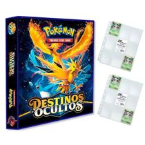 Álbum Pasta Fichário Pokemon com 20 Folhas YES 9 Bolsos Destinos Ocultos Zaptos Lendas do Céu Capa Dura