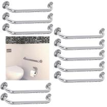 Alça Apoio 60cm Barra Kit 10 Uni Suporte Banheiro Idoso Gestante Criança Acessibilidade Anti Queda Acidente Segurança