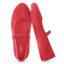 Alça de fivela vermelha Ballet Flats Ankis Mesh Jelly para mulheres Alça de fivela vermelha Ballet Flats Ankis Mesh Jelly para mulheres