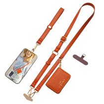 Alça de telefone com carteira, cordão transversal para mulheres, marrom