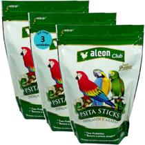 Alcon club psita sticks 450g super premium kit com 3 para papagaios e araras
