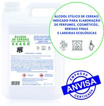 Álcool de Cereais 96 Bidestilado 5L Drako Para Perfumes Bebidas Finas Farmacêutica Cosméticos Lareiras Ecológicas