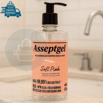 Alcool Em Gel Higienizador Para as Maos Antisseptico Asseptgel Soft Pink 420g Perfumado Com Esferas Hidratantes