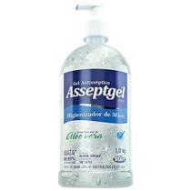 Alcool Gel Asseptgel 1kg Antisseptico Aloe Vera Cristal Ação Hidratante Não Resseca a Pele