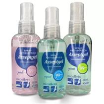 Álcool Spray Antisseptico de Bolsa Asseptgel Higiene 60ml Clorexidina Pink Original e Green