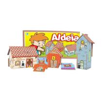 Aldeia em Madeira Serigrafada Casinhas Vila Brinquedo Imaginação