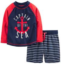 Alegrias Simples por Carter's Baby Boys's Baby Boys's Swimsuit Trunk e Rashguard, Vermelho/Azul, Âncora, 6-9 Meses