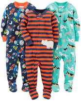 Alegrias Simples por Carter's Toddler Boys's Snug Fit Footed Cotton Pijama, Pack of 3, Orange/Navy/Teal Blue, Dogs/Space, 4T