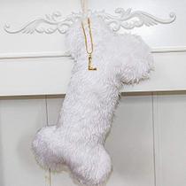 Além de seus pensamentos personalizado novo cão de estimação meias de Natal durável saco de enfeite de Natal para decorações familiares branco L