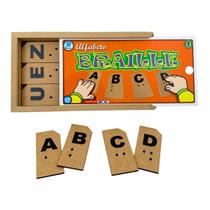 Alfabeto Educativo Braille Brinquedo Pedagógico Alfabetização Inclusivo Madeira Simque 4 anos