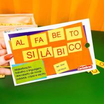 Alfabeto silabico de madeira 180 peças caixa com tampa