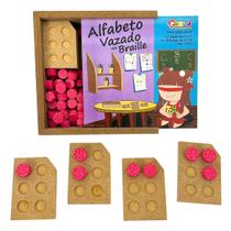 Alfabeto Vazado em Braille Brinquedo Pedagógico Alfabetização Inclusivo Madeira e EVA Carlu 5 anos
