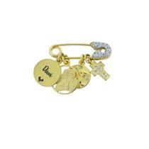 ALFINETE CRAVEJADO COM PINGENTE + ANJO DA GUARDA + BATISMO + CRUZ CRAVEJADA- Prata Banhado a Ouro