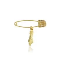 Alfinete Cravejado Para Bebê Com Pingente de Figa Banhado A Ouro