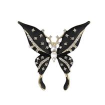 Alfinete de broche, elegante borboleta preta, cristal, strass Alfinete de broche, elegante borboleta preta, cristal, strass
