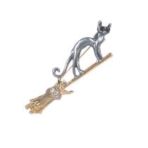 Alfinetes de broche Black Cat on Flying Broom Alloy Enamel Animal