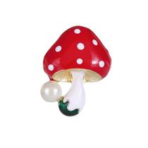 Alfinetes de broche Cute Mushroom com detalhes em pérola em vermelho e branco