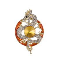 Alfinetes de broche de dragão do zodíaco chinês com liga de strass