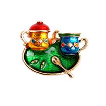 Alfinetes de broche, design colorido de bule e xícara em liga esmaltada