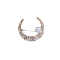 Alfinetes de broche Moon Pearl para mulheres, blusa dourada