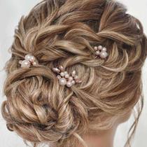 Alfinetes de cabelo de casamento HEREAD Pearl Bride Crystal Rose Gold x3