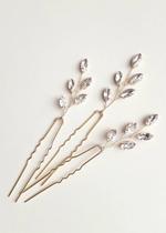 Alfinetes de cabelo Kercisbeauty Crystal Leaf Leaves Wedding Silver