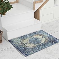Alfombra Boho Fácil de Llevar 61x91 cm Lavable Antideslizante Azul y Crema