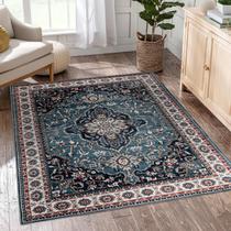 Alfombra de Área Easy-Going 122x183cm Lavable Estilo Vintage Verde Azulado