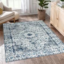 Alfombra de Área Fácil de Lavar Bohemia 120x180cm Azul y Crema