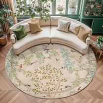 Alfombra de área Jinchan redonda 240 cm Beige con estampado botánico de pájaros Alfombra de área Jinchan redonda 240 cm Beige con estampado botánico de pájaros