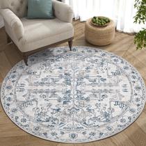 Alfombra de área jinchan Vintage redonda de 150 cm lavable a máquina azul Alfombra de área jinchan Vintage redonda de 150 cm lavable a máquina azul