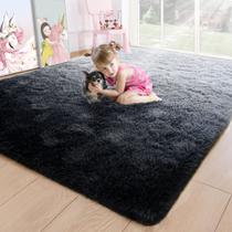 Alfombra de Área Noahas Esponjosa 120x180 cm Tie-Dye Negro/Gris Shag