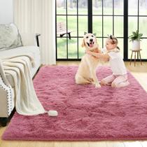 Alfombra de Área Noahas Esponjosa Color Rubor para Dormitorio 90x150 cm