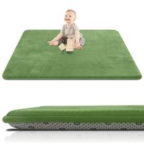 Alfombra gruesa para juegos de bebé para suelos, tapete acolchonado de espuma 50x50 para corral, soporte ultra suave y tacto de felpa, alfombra para guardería antideslizante para bebés, infantes, niños, yoga, gateo y tiempo boca abajo (verde)